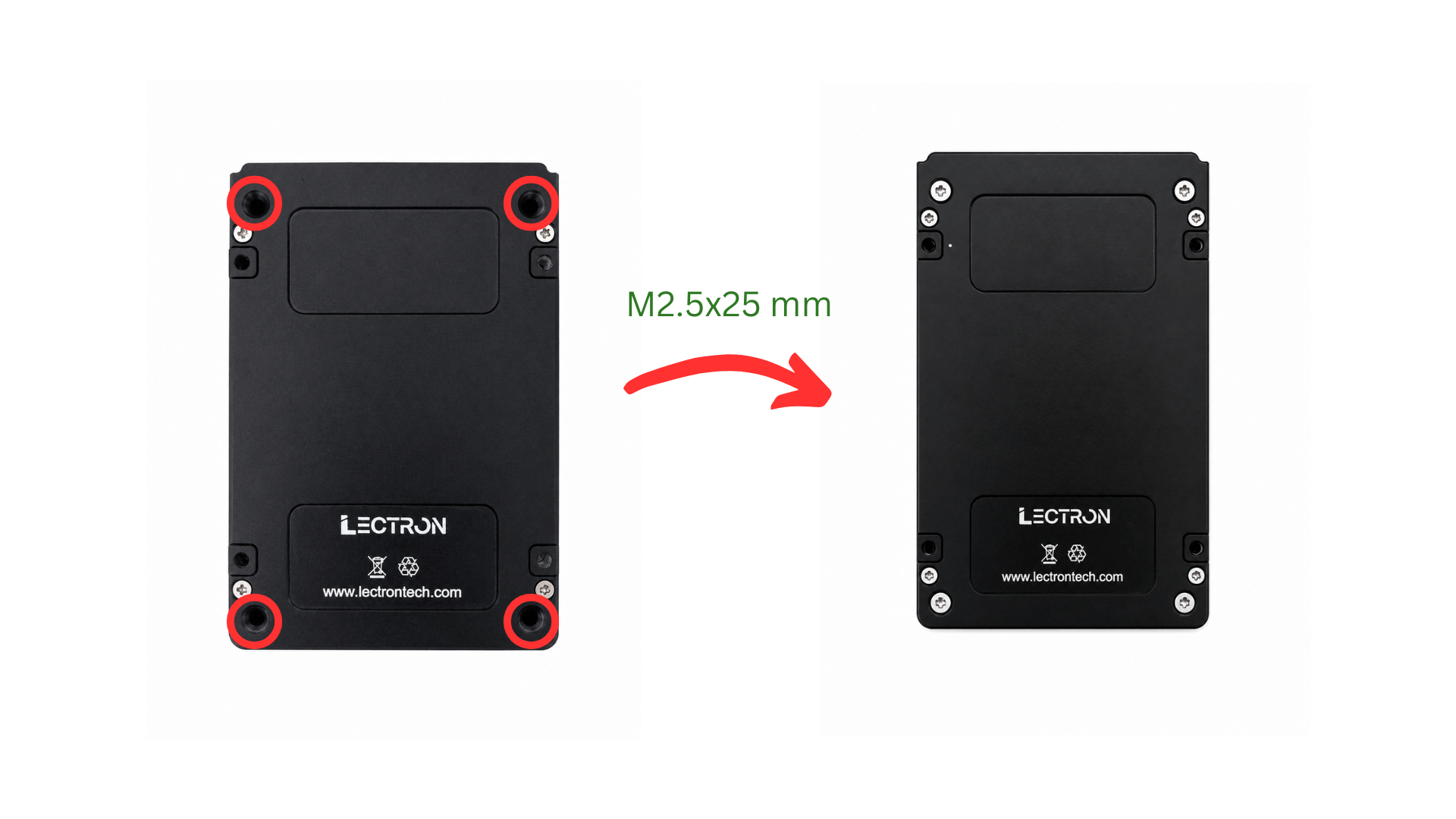 Fasten top and bottom case with M2.5×25 mm screws
