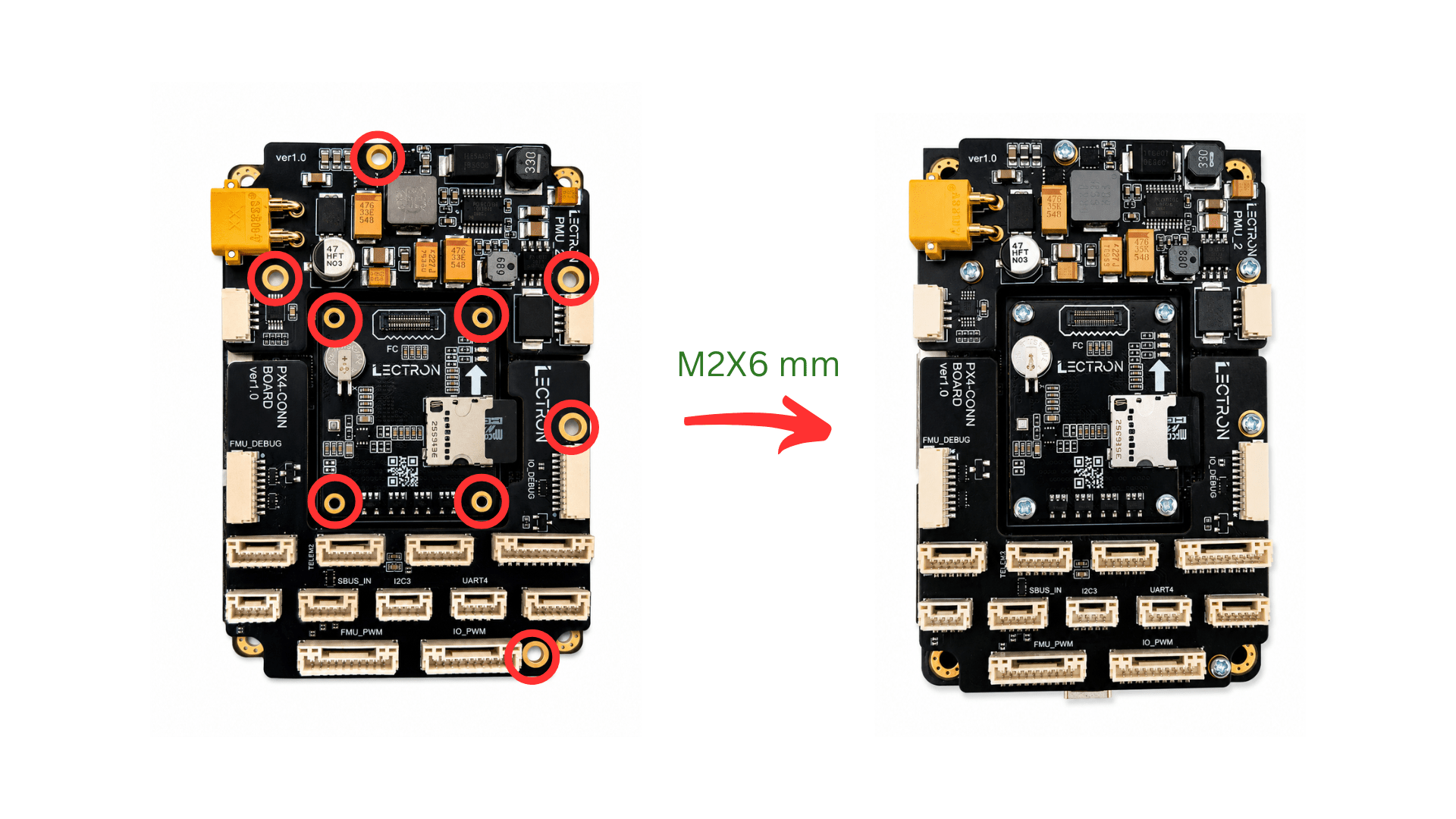 Fasten modules with M2×6 mm screws