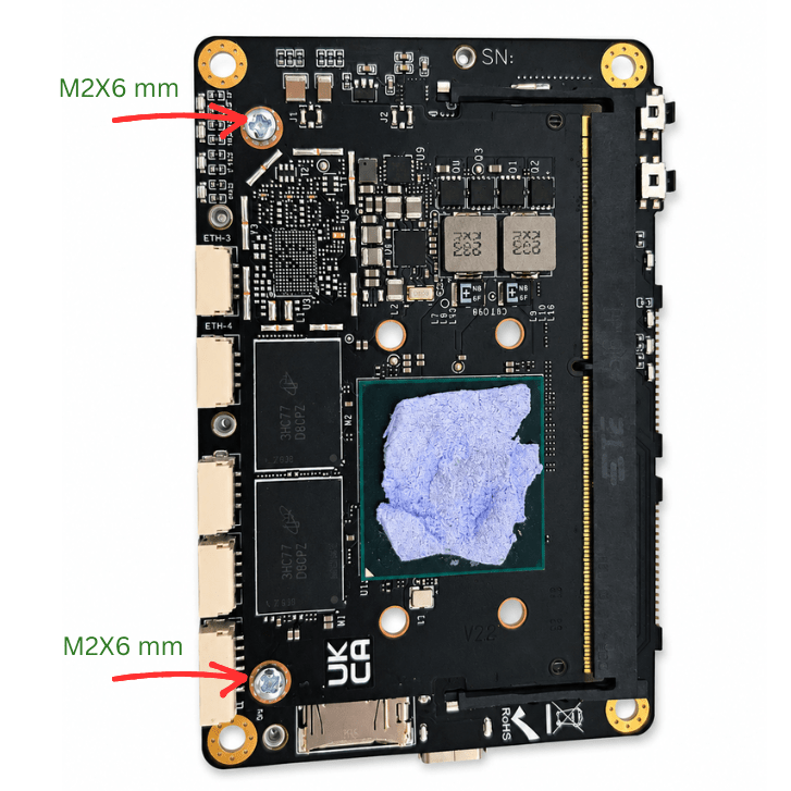 Press down and fasten with M2×6 mm screws
