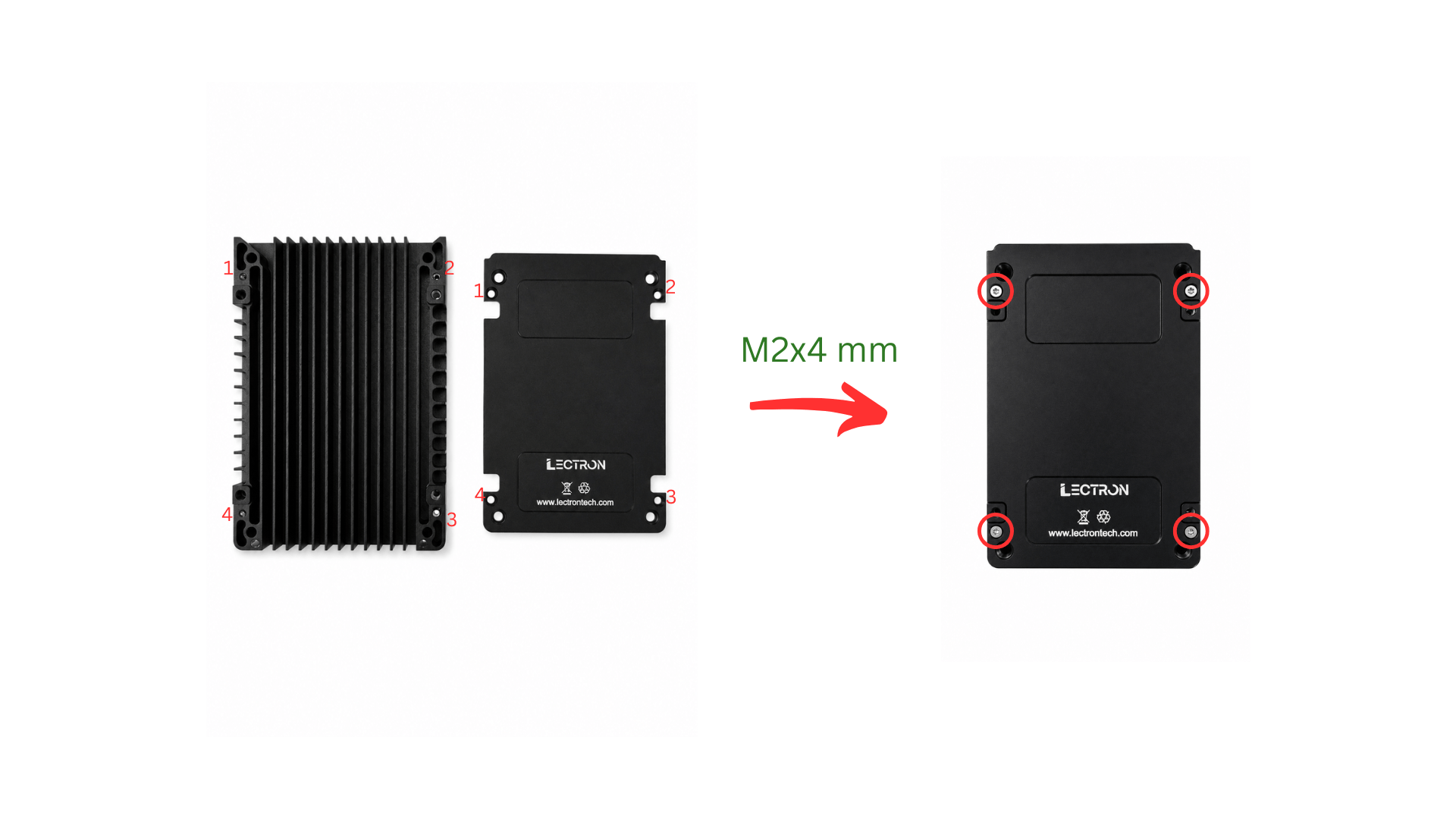 Secure the plate to the bottom case with M2×4 mm screws