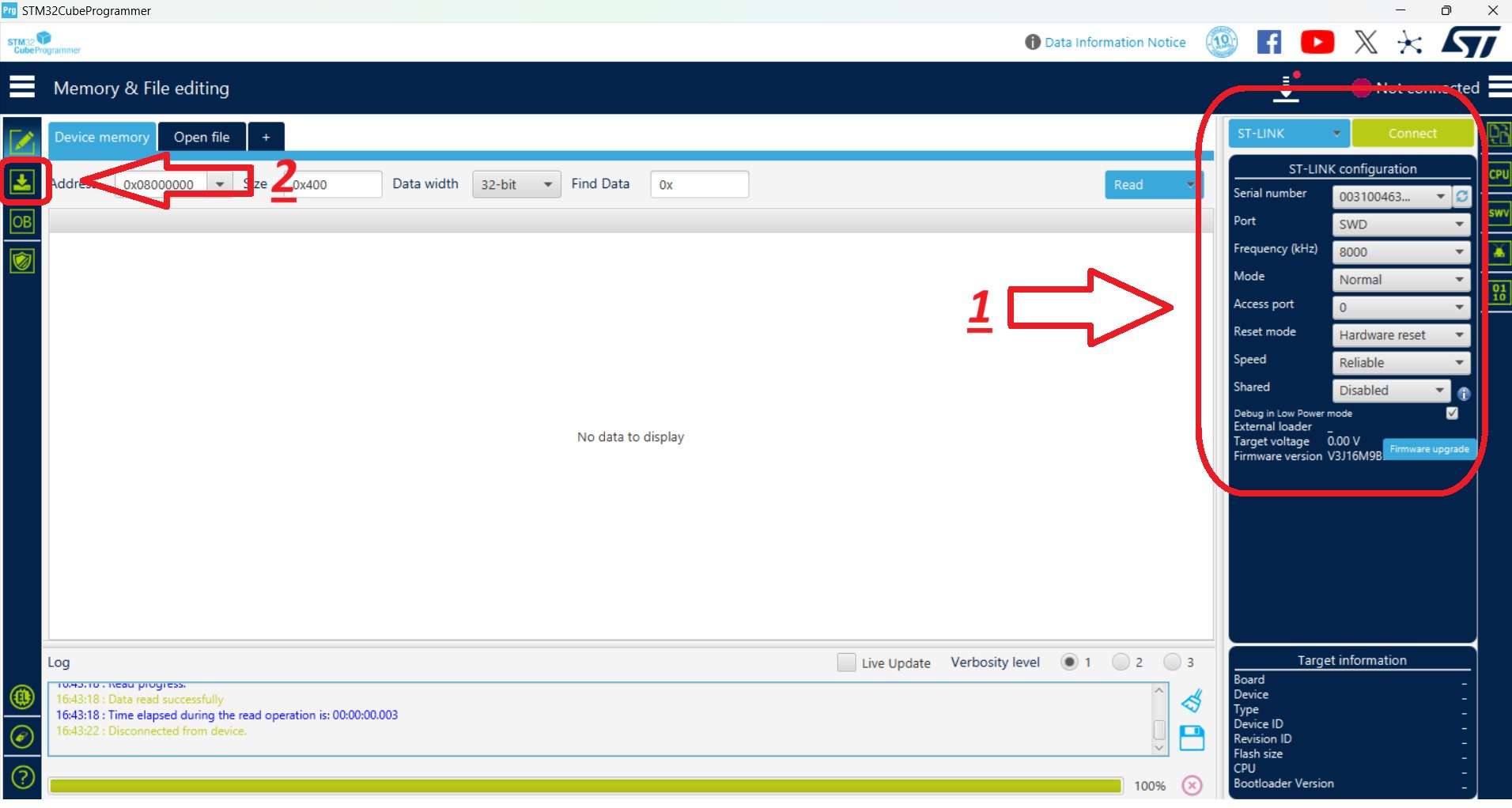 STM32CubeProgrammer connection settings